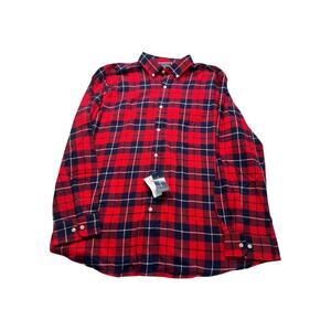 Club Room Men’s XXL Red Blue Button‎ Flannel Shirt Hiking Outdoor NWT (264)